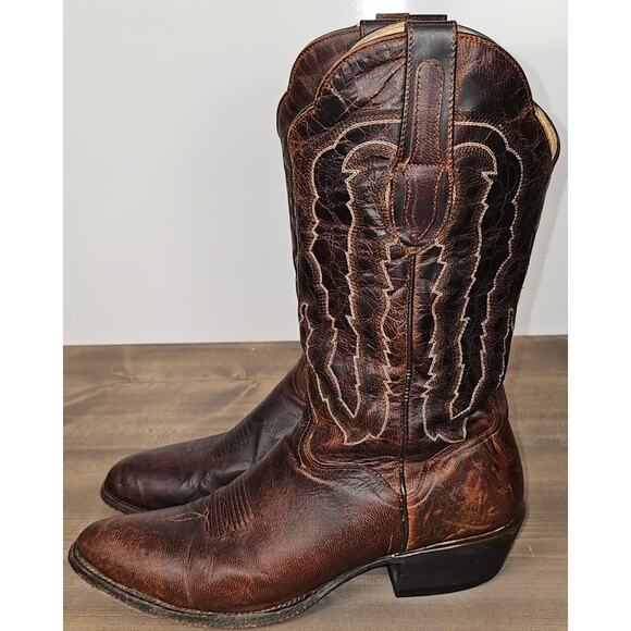 J B Dillon goat leather cowboy boots mens size 11.5D brown distressed western main image 10